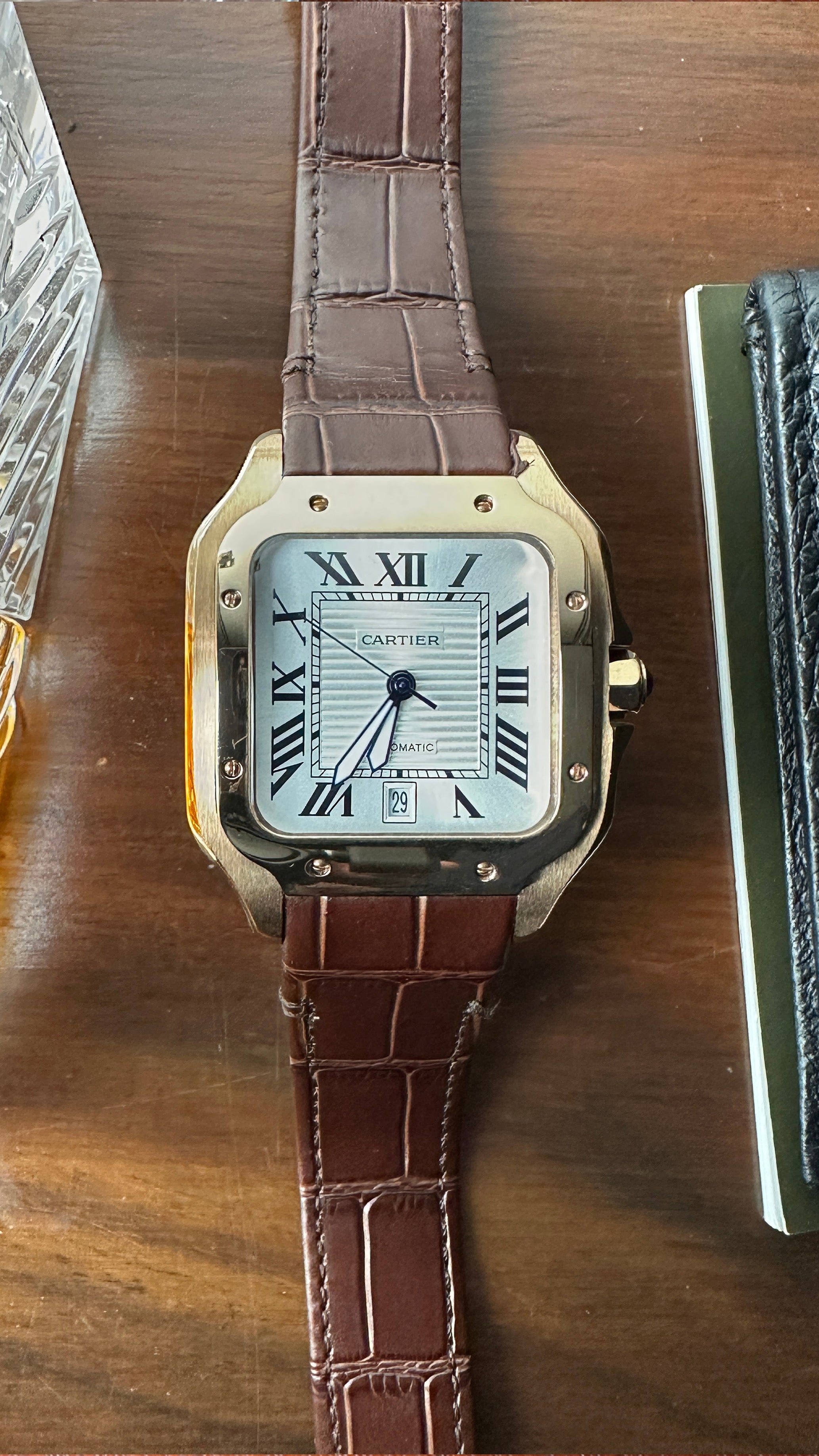 Cartier Santos White (Brown leather strap)