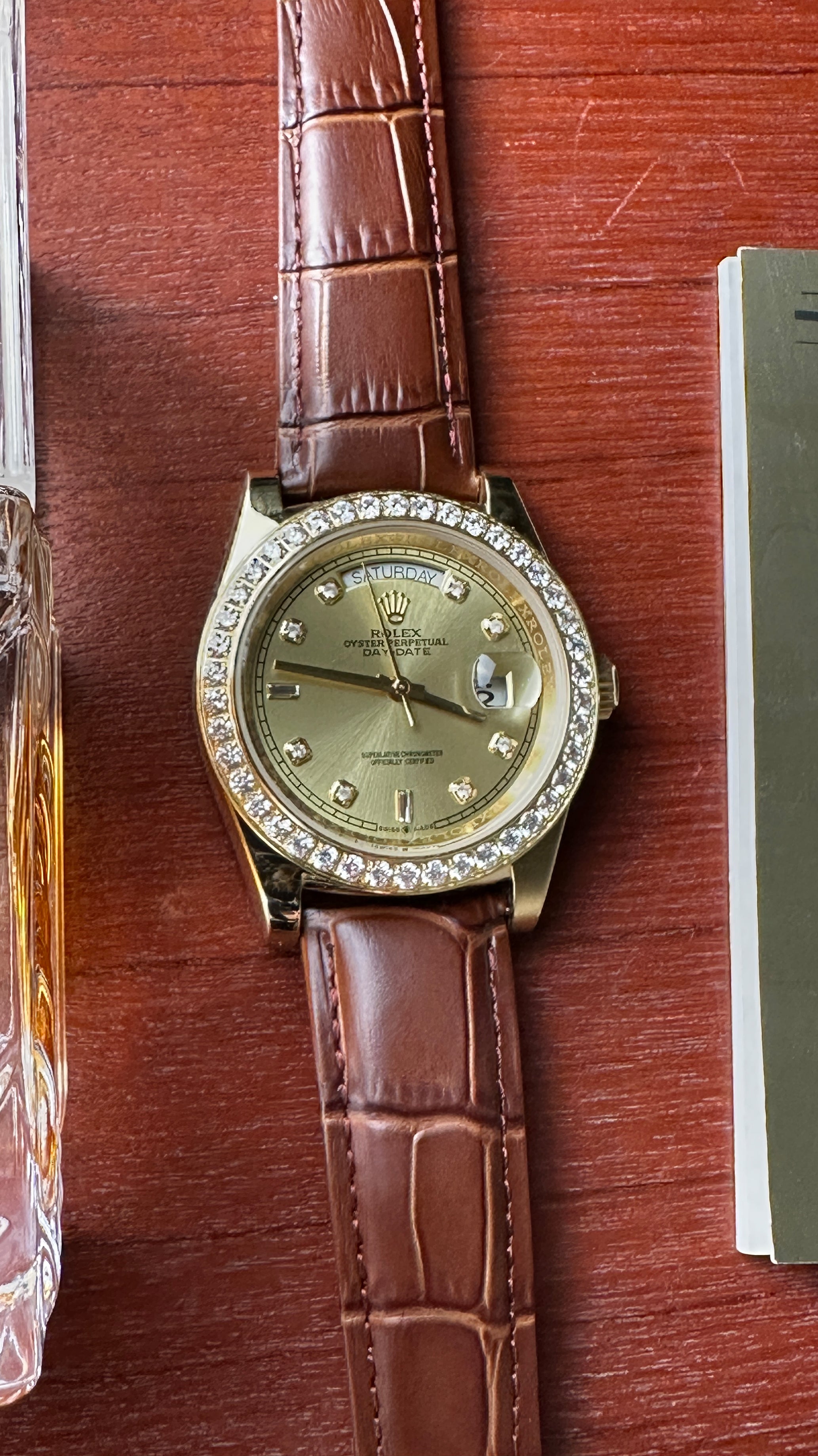Day-date Diamond Brown-Strap (Champagne)